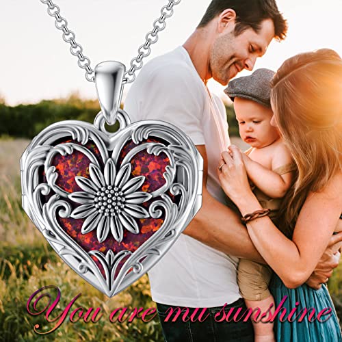 SOULMEET Personalized Silver Locket Necklace That Holds Pictures Photo Keep Someone Near to You, Memorial Custom Lockets Necklaces Letters Engraving for His Her - color: A7-Red opal sunflower-Black, style: Locket Necklace Only