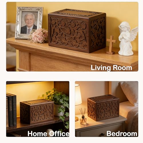 Tree of Life Wooden Cremation Urn for Human Ashes Adult Men Women & Pet | 250 lbs Handcrafted Funeral Urn. Decorative Walnut, Velvet Lining, Secure Locking Base. Large Memorial for Men Women & Pet