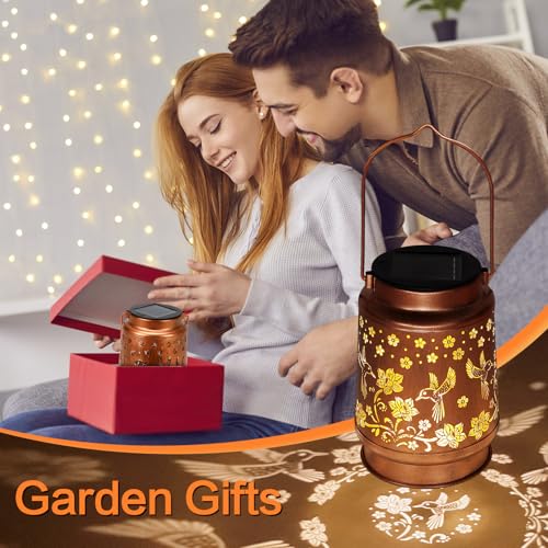 2 Pack Solar Lanterns Outdoor Waterproof Hummingbird Garden Decor Birthday Gifts for Women Mom Grandma Hanging Solar Lights Metal Solar Decoration Outside for Yard,Patio,Backyard,Porch - style: B. 2 Pack Hummingbird Lantern
