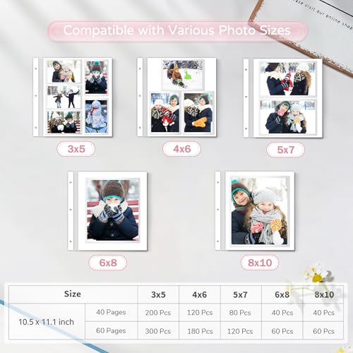 Popotop Large Photo Album Self Adhesive 4x6 5x7 8x10 Scrapbook Album DIY Picture Book,Gifts for Mom,Family Baby and Wedding,with Metal Pen and Plastic Board - color: Pink, size: 11.5"x10.6"40pages