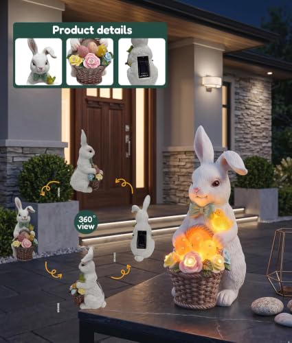 Vuees Solar Rabbit Garden Statue, Lighted Outdoor Bunny Yard Decor Gift - style: Bunny