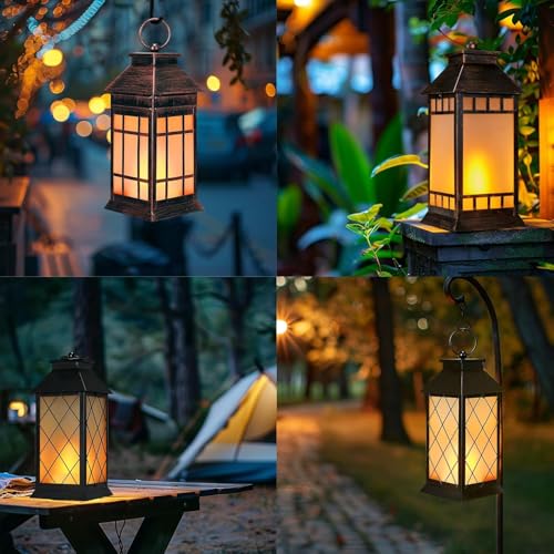 18" Solar Lanterns Outdoor Waterproof Flickering Flame Bronze - color: Antique Bronze
