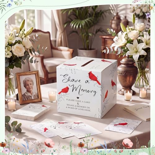 Fainne 50 Pcs Cardinal Share a Memory Cards with Celebration of Life Box Funeral Advice Cards Thank You Sympathy Holder Box Decor for Guest Funerals Memorial Service Farewell Remembrance Supplies - style: Cardinal