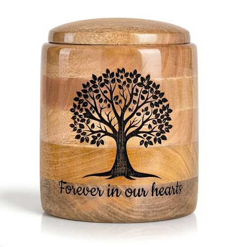 Large Wooden Cremation Urn for Human Ashes – 200 Cubic Inch Tree of Life Engraved Memorial Urn, Natural Wood, Adult Male Female - size: Large 200 Cu In
