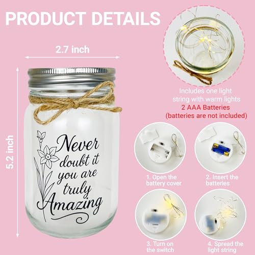 Mason Jar Night Light - Inspirational Gift for Women, Friends, Coworker - Engraved "You Are Truly Amazing" Birthday, Graduation, Thank You Gifts - Home Decor Lamp - style: You Are Amazing