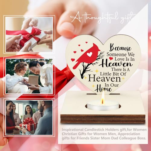 Cardinal Memorial Candle Holder, Little Bit of Heaven in Our Home Sympathy Gift, Christmas Thank You Sister Dad Mom Gifts, Shaped Remembrance for Loss of Loved One, Candlestick Holders-LATZ03 - color: Wood Love is in Heaver