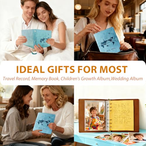 Photo Album 4x6, Leather Scrapbook Album with 50 Photos and 20 Writing Paper, DIY 6 Ring Binder Photo Album for Wedding Kids Birthday Family Travel (Blue) - color: Blue
