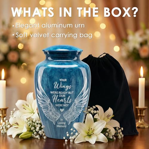 Emvency Urn for Ashes, Metal Alloy, 10" H x 6" W, Angel Wings - color: Wings