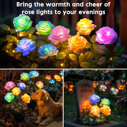 Solar Flower Lights Rose Decor: 4 Pack Solar Garden Lights Outdoor - size: 4 Pack