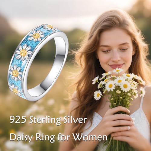ONEFINITY Turquoise Rings S925 Sterling Silver Turquoise Ring Jewelry Gift For Women Men - size: 10, style: Daisy