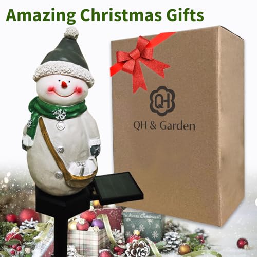 QH & Garden Resin Snowman Solar Lights Outdoor Waterproof | Christmas Garden Stake Lights, Outdoor Christmas Decorations, Snowman Stake Landscape Lamp, Patio Yard - style: Snowman