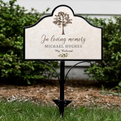 Personalized Memorial Garden Stake, in Loving Memory Outdoor Plaque - color: Tree
