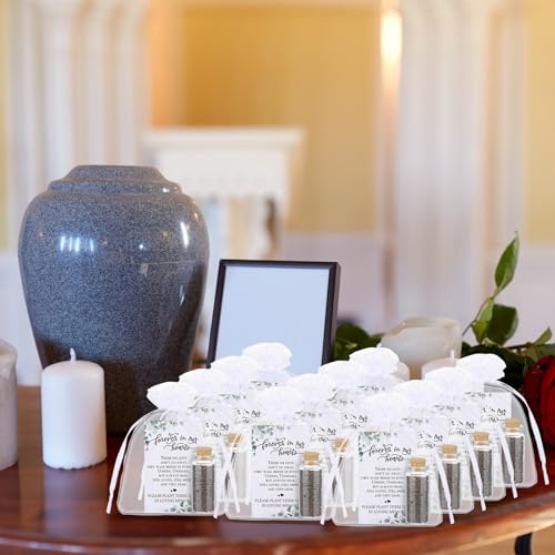 Tanlade 100 Sets Funeral Favors Memorial Seed Big Glass Bottles with Cork Stopper Leaf Funeral Prayer Celebration of Life Card for Loss of Loved Memorial Service, 0.87x1.97in, No Seed