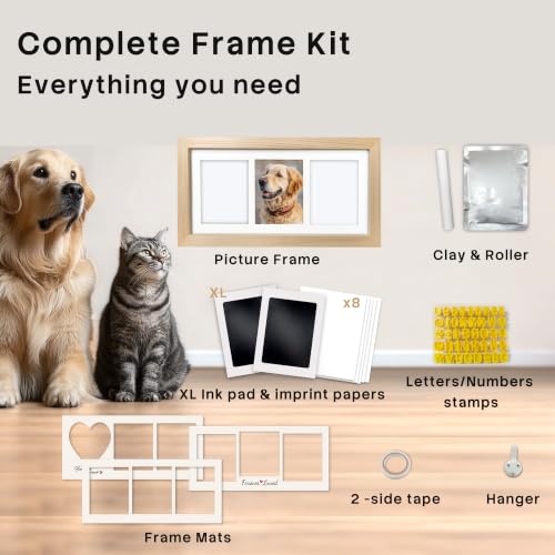 Paw Print Kit Keepsake for Dogs Cats,Clay Ink Pawprints Frame-Wood | 2 Large Clean Touch Ink Pads,Non-Toxic Reusable Soft Clay,Detailed Instructions,Dog Nose Print,Pet Lover Gifts - color: Wood