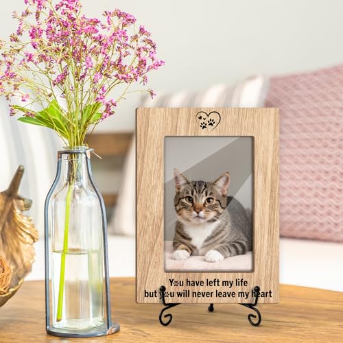 Pet Memorial Picture Frame 4x6 - You Have Left My Life But You Will Never Leave My Heart, Wooden Photo Frame With Stand Display Frame Desk Decor Home Decor Pet Memorial for Dog or Cat (Vertical) -10 - style: Never Leave My Heart