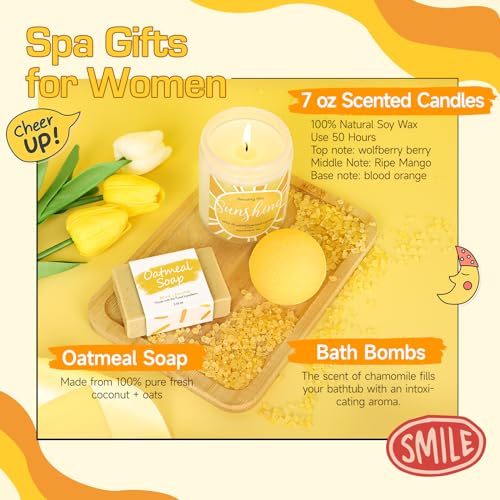 Gift Baskets for Women, 10pcs Unique Birthday Gifts for Women, Best Friend Birthday Christmas Gift, Get Well Soon Gift Basket Sending Sunshine Cheer Up Box for Sister Friendship - BRIGHTEN UP HER DAY - color: Yellow