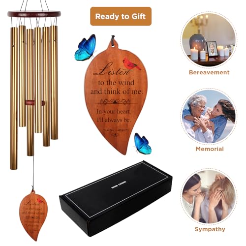 Golden Aluminium Windchimes for Outdoors - Deep Tone Memorial Wind Chimes for Loss of Loved One