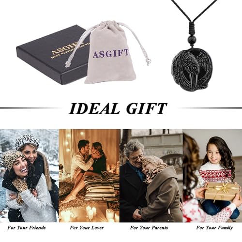 ASGIFT Black Obsidian Necklace Healing Crystal Stone Amulet Protection Pendant with Adjustable Rope Necklace Birthday Christmas Gift for Men Women - color: Eagle