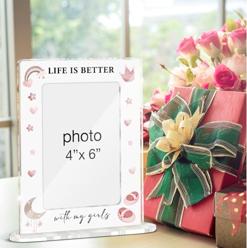 Mom Daughter Picture Frame, Girl Mother Gifts for Birthday Christmas Mothers Day, Life Is Better with My Girls Acrylic Picture Frames 4 x 6 Inch Photo - color: W-My Girls