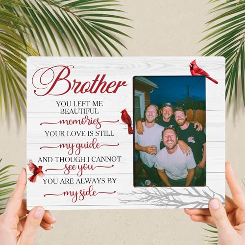Brother Memorial Cardinals Wooden Picture Frame Gifts for Loss of Brother, Always By My Side Sympathy Gifts, Fits 4x6 Photo Frame - color: Red-brother