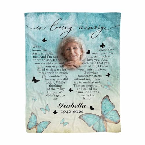LOSARON Custom Memorial Blanket with Pictures & Name for Loss of Grandma Grandpa Mother Father Husband Wife Dog Custom Sympathy Gift - color: 1 Photo-2