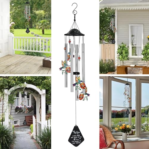 YU FENG Hummingbird Memorial Wind Chime, Yellow Flower Suncatcher Decor | 34 Inch Metal Wind Chime, Crystal Prism Accent, Sympathy Gift For Mom Grandma, Outdoor Garden Patio Decor - style: Memorial Series – Hummingbird – 34 Inch