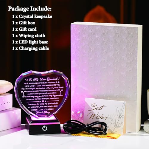 Arikyrist Gifts for Grandma with Colorful Light Base Great Grandma Birthday Gifts from Granddaughter Crystal Keepsake Best Gift Idea for Grandmother on Mother's Day Christmas Valentines - style: Grandma Gifts + Light Base