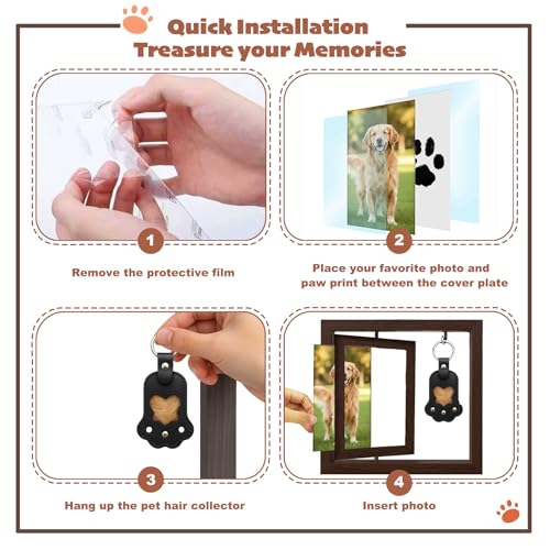 Dog Memorial Gifts for Loss of Dog Kits, Pet Memorial Kit Including 4×6 Photo Rotating Wooden Picture Frame, Paw Print Kit for Dogs and Cats, Dog Hair Keychain, Loss of Dog Sympathy Gift