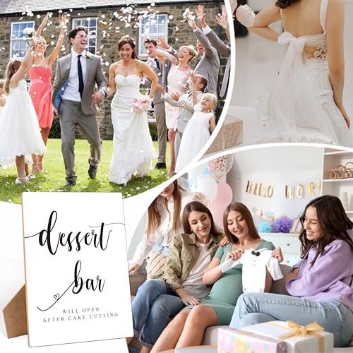 Dessert Bar Sign, 8×11 Inches Wooden Sign With Stand, Minimalist Modern Dessert Table Sign for Wedding Favor,Bridal Shower, Wedding Reception, Event Party Favor Supplies-10 - style: Dessert Bar
