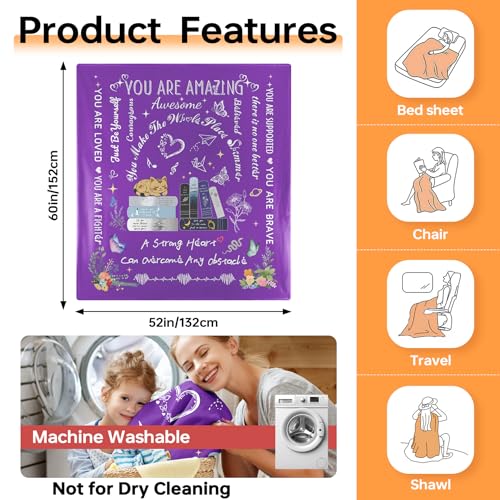 Encourage Get Well Blanket Birthday Gift for Women 52 x 60'' | Recovery Blanket with Words of Affirmation Inspirational Positive Thoughts and Quotes for Niece,Friend,Grandma - color: Purple