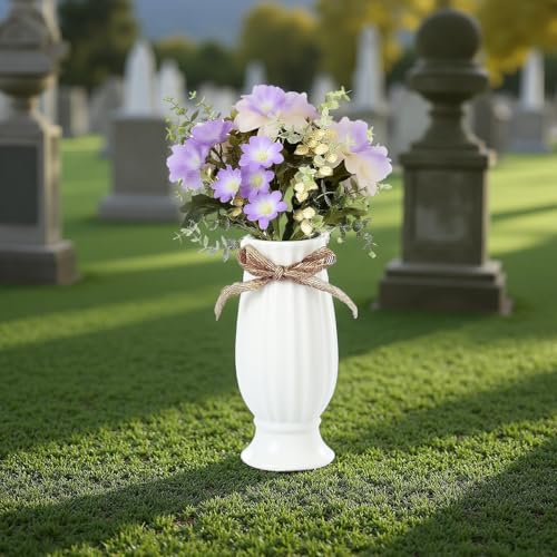 Cemetery Vases with Spikes,Grave Vases for Cemetery with Metal Spikes and Drainage Holes,Grave Flower for Headstones Memorial Gifts Loss of Loved One - color: White