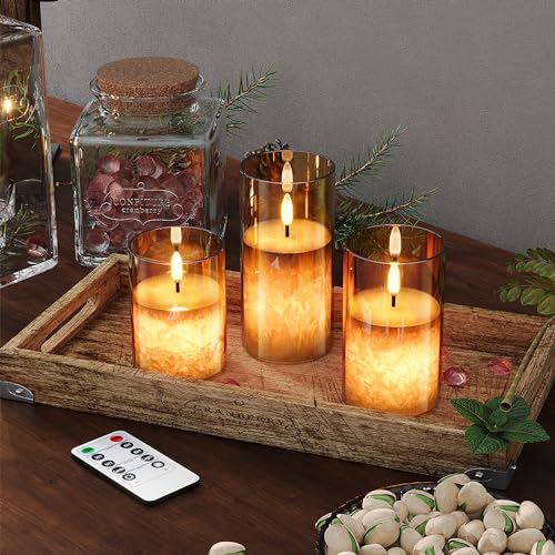 Battery Operated Flameless Candles with Remote & Timer, Gold Glass 3Pack - color: Gold