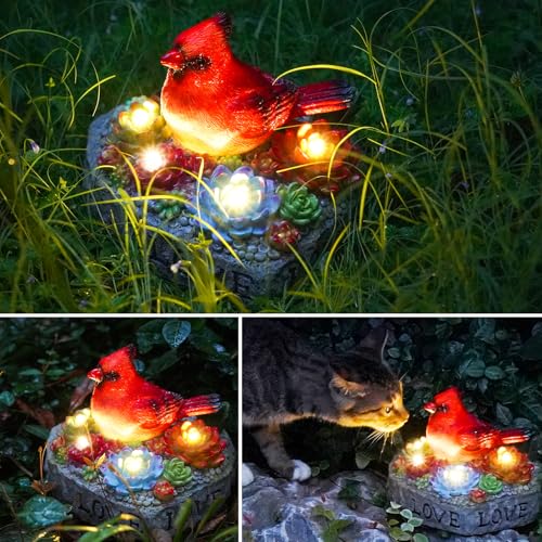 Solar Cardinal Memorial Statue, When Cardinals Appear Angels are Near Red Bird with Glowing Succulents, Sympathy Gifts for Loss of Loved One, Garden Decor