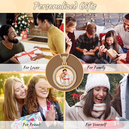 Custom Circle Chain with Picture Custom Circle Pendant Necklace - color: Round-Basic-Gold-007