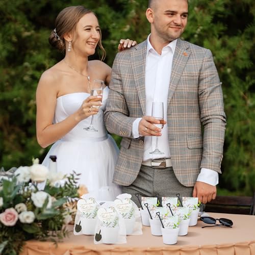 Aneco 48 Sets Let Love Grow Wedding Party Favors Seed Packet for Guests Include Self Adhesive Seed Envelopes Organza Bags Flowerpot Garden Shovel Eucalyptus Leaves for Bridal Guest Gifts(No Seeds) - style: Wedding