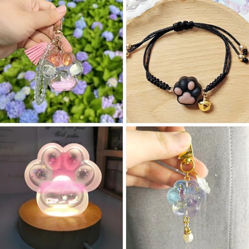 3Pcs Paw Print Silicone Molds Cute Dog Cat Paw Resin Casting Molds Pet Animal Puppy Kitten Footprint Cabochons Silicone Molds for Epoxy Resin DIY Earrings Keychain Jewelry Making Supplies - color: White-Paw Print