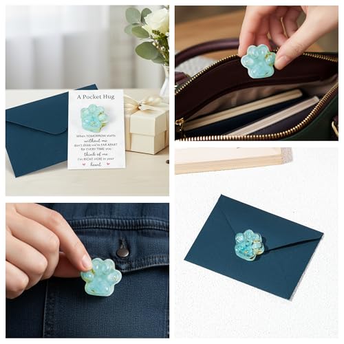 EYxsaxenk Loss of Pet Sympathy Gift Blue Crystal Mini Dog Paw Pocket Hug | Keepsake with memorial card envelope, Loss of dog cat sympathy favor, Remembrance gift for pet lover, Adult stress relief toy - color: 1pcs Light Blue + When Card