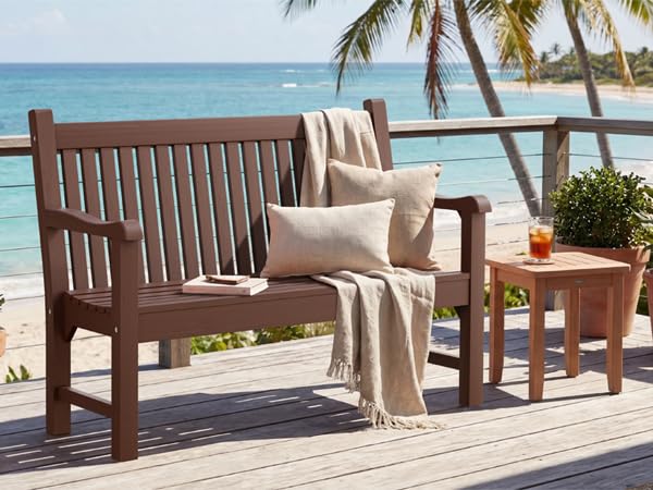 2-Person Outdoor Bench with 700 Lbs Weight Capacity, Brown | Poly Lumber Weatherproof Garden Bench Seating for Porch, Balcony and Park, All-Weather Patio Bench Furniture - color: Brown