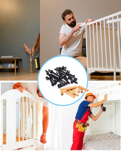 Crib Screws Hardware Replacement Kit - 16 Set Baby Bed Frame Bolts,Barrel Nuts&Wooden Dowel Pins Set - M6x16/40/60/80 mm Hex Drive Socket Cap Screws Nuts for Beds Headboards Chairs Furniture
