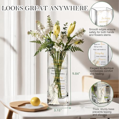 Sympathy Memorial Flowers Vase, Angel Condolence Gifts for Loss of Loved One, Bereavement Gifts, Memorial Gift for Mom Dad Husband Sister Friend, Grief Gifts for Women, Candle Holder Vase