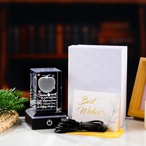 Teacher Appreciation Gifts for Women Men - 3D Crystal Engrave Teacher plant seeds with heart with Base - Best Unique Christmas Retirement Thank You End of The Year Gifts for Teacher from Students - style: Teacher gifts-plant seeds