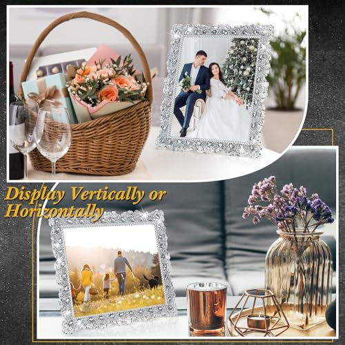 Yookeer 1 Pack 8 x 10 Inch Crystal Picture Frame Resin Wedding Photo Frame Jewel Picture with Rhinestones Photo Gift for Wedding Table Top Desktop Display - color: Silver, size: 8 x 10 Inch