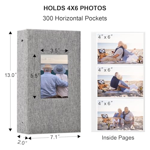 Vienrose 4x6 Photo Album,300 Pockets,Linen Cover with Window,Grey | Linen Hardcover, Slip In Photo Book, Family Memory Album, Travel Keepsake - color: Grey, size: 300 Pocket