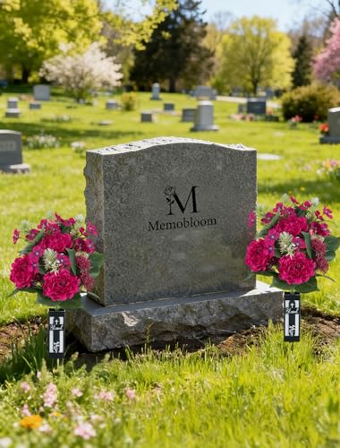 Artificial Cemetery Flowers for Grave: with Vase, 2 Pcs, Hot Pink - color: Hot Pink