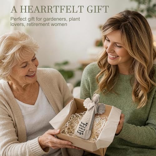 Gardening Gifts, Gardeners Gifts for Women, Friendship Gift for Gardener Friends, 5.9" Angel Resin Figurine Plant Lovers Birthday Mother's Day (Granite) - color: Gray Gardener