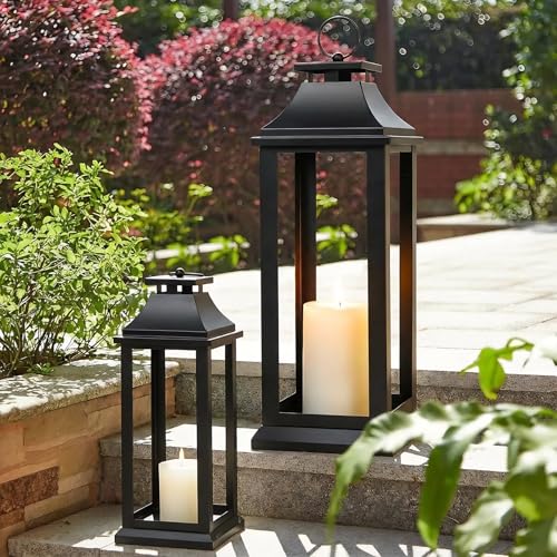 Modern Farmhouse Black Lantern Candle Holder – 18” Decorative Lantern - size: Medium