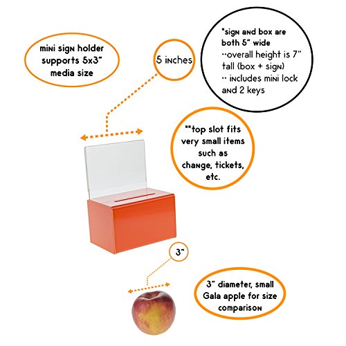 SOURCE ONE Small 5-Inch Wide Deluxe Oblong Donation Box with Ad Frame & Free Lock (Orange) - color: Orange