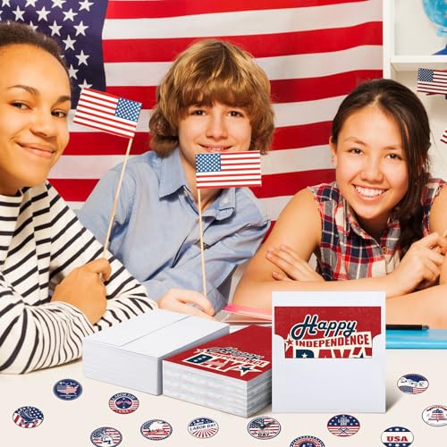 Tisancy 100 Sets Patriotic Thank You Cards with Envelopes Stickers, Vivid | American Flag Greeting Cards, Red White Blue Blank Note, USA Flag Appreciation Cards, for 250th Anniversary Military Veterans - color: Vivid Flag