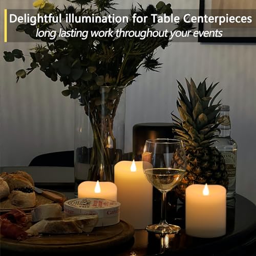 TECHLONG Flameless Candles Battery Operated with Remote Timer, 3D Moving Flame Flickering, Last 600+ Hours Battery Candles, 3" x 5" Ivory Real Wax Electric LED Candle for Wedding Party, Set of 2 - size: 3"x5"-2 Pack
