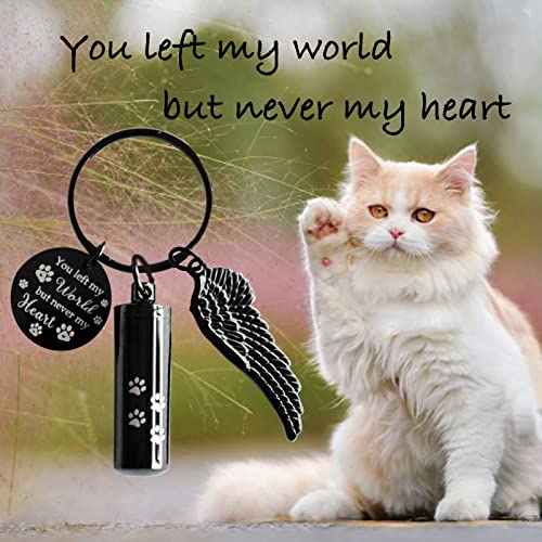 Cylinder Urn Keychain for Ashes Pet Cremation Keychain Dog Ash Necklace Cat Urn Necklace - color: Black